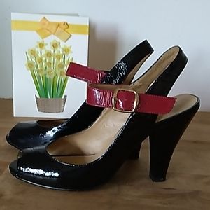 Retro peep toe slingback heels